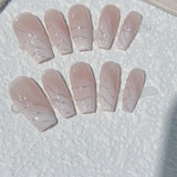 Qfdian Handmade French Irregular Pink Design False Nails Long Ballet Press on Nails Wearable Coffin Fake Nails Finger Nail