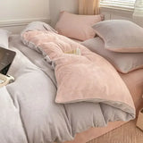 Qfdian  150x200cm Solid Color Warm Plush Duvet Cover 4-piece Bed Cover Pillowcase Set Soft Comfortable Children Bedding Article