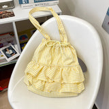 Qfdian Y2k Aesthetic Preppy Plaid Ruffled Women's Handbags Korean Women Fashion Shoulder Bags All Match Drawstring Pleated Underarm Bag