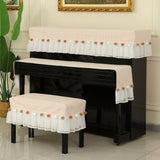 Qfdian  Simple Piano Dust Cover Three Piece Set Home Decoration Dust Piano Covers Cloth Half Draped Piano Keys Stool Cover with Tassel