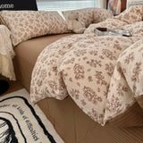 Qfdian  Duvet Cover Set  A-class Ultra Soft Jacquard Double-layer Yarn Washed Cotton Bedding Set  Floral Bed Sheet