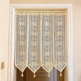 Qfdian  Beige Cotton CurtainThread Woven Hollow Tapestry Home Door Curtains Foyer Partition Wall Background Decoration Tassel Curtains