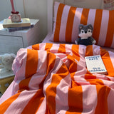Qfdian  3pcs orange pink stripe Duvet Cover Set (1*Duvet Cover + 2*Pillowcase, Without Core),Bedding Set
