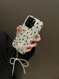 Qfdian  Feather Black Polka Dot Bow Decoration Suitable For iPhone 15 Pro Max Phone Case 14 Pro 13 12 11 Phone Case