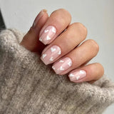 Qfdian 24pcs Mid-length French False Nails Leopard Print Gradient Design Fake Nail Ballet Datachable Press on Nails Finished Manicure