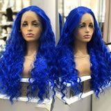 Qfdian Blue Wig Long Blue Curly Wig Synthetic Lace Front Wig Glueless Wigs Ready to Wear Water Wave Deep Curly Wigs for Women Party