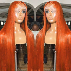 Qfdian 13x6 Straight Ginger Orange Lace Frontal Wigs Human Hair 30 32 36 Incn 13x4 Transparent Lace Front Wigs For Women 200 Density