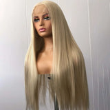 Qfdian Ash Blonde Lace Front Wig Synthetic Wigs for Women Long Silky Straight Light Blond Frontal Glueless Natural Hairline Daily Party