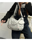Qfdian Vintage Y2k Aesthetic All Match Shoulder Bags Casual Fashion Chain Underarm Bag Cartoon Women Kawaii Print Handbags Crossbody