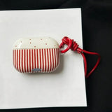 Qfdian  Simple red striped polka dots for AirPods pro2 lanyard earphone cover