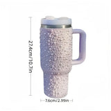 Qfdian  Diamond Thermos Cup With Handle 304 Stainless Steel Vacuum Flasks Portable Car Coffee Cup Insulated Thermal Water Bottles