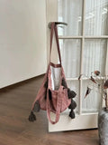 Qfdian High-capacity Vintage Striped Tassel Underarm Bag Korean Grunge Women All Match Shoulder Handbags Casual Y2k Fashion Tote Bags