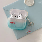 Qfdian Korea lovely transparent gradient goldfish koi soft earphone case for airpods 4 pro 2 3nd protection cover coque cute pendant