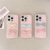 Qfdian INS Korea Pink Bow Knot Phone Case For Iphone 16ProMax 14Pro 15ProMax 13 14 15 16 Pro Max 16Pro Cover Shockproof Fundas