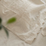 Qfdian 4/5Pcs French Vintage Bedding Sets 85% Cotton and 15% Linen Stitch Embroidery Double Bed Sheet Coverlet Quilt Cover Pillowcases