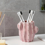 Qfdian  Cute Ceramic Cactus Toothbrush Holder Toothbrushes and Small Toiletries Organizer Multi Purpose Storage Rack Bathroom Accessorie