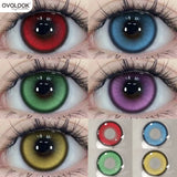 Qfdian  2pcs/pair Cyber Series Halloween Colored Contact Lenses for Makeup Eyes Big Pupils Red Contact Lenses Brown Lens Myopia