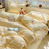 Qfdian  Cute INS Princess Bedding Set New Soft Cotton Lace Bed Flat Sheet Twin Queen Size Duvet Set Pillowcase Bed Linens Set Girls