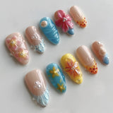 Qfdian  24pcs Gold Pink Flower Press On Nails Glossy Almond Autumn Wearable Fake Nails With Pearl Gold Ball Decor Ballet False Nail Tips