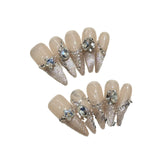 Qfdian 10pcs Luxury Handmade False Nail Y2k Glitter French Press On Nails Shiny Diamond Decor Fake Nail Wearable Manicure Nail Tips