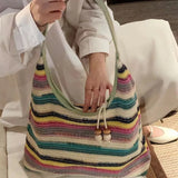 Contrast Color Rainbow Striped Women Top-Handle Bags Fashion Y2k Sweet Shoulder Underarm Bag Casual Shopping Purses and Handbags