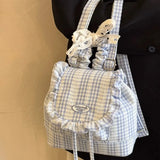 Qfdian Korean Ins Lace Plaid Casual Backpack Y2k Aesthetic Ruffled Mini Schoolbags Fashion Sweet All Match Preppy Backpacks Streetwear