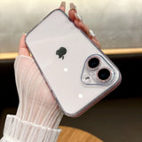 Qfdian Fashion Tempered Glass Transparent Back Cover for iPhone 16 15 14 13 12 11 Pro Max 14/15/16 Plus Sparkling Powder Soft Edge Case