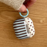 Qfdian  Retro Khaki Polka Dot Vertical Stripe Gloss Shell For AirPods Pro 3 New Soft Earphone Case For AirPods 1 3 4 Pro 2 With pendant