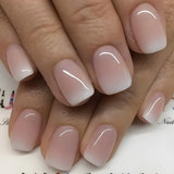 Qfdian 24Pcs Gradient White Fake Nail Short Square Ballet Simple False Nails Press on Wearable Nude Nails Art Full Cover Manicure Tips