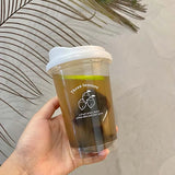 Qfdian  Korea Simple Iced American Coffee Cup Tritan Plastic Water Bottle For Women Transparent Coffee Cup Office Milk Matcha Tea Drink