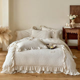 Qfdian  4Pcs Bedding Set Cotton Linen French Ruffles Quilted Duvet Cover With Bed Sheet Or Quilted Bedspread Pillowcases Home Textiles