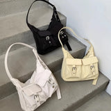 Qfdian Y2k Aesthetic Vintage Pockets Handbags All Match Women Streetwear Fashion Underarm Bag Simple Casual Chic Shoulder Bags Japanese