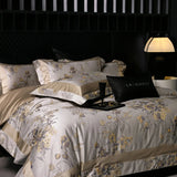 Qfdian Premium 1000TC Egyptian Cotton Yarn-dyed Jacquard Luxury Bedding Set Duvet Cover Flat/Fitted Bed Sheet Pillowcases 4Pcs