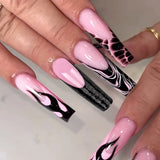 Qfdian 24Pcs Extra Long Square Fake Nail with Glue 3D Little Bear Bow Design False Nails White French Press on Nails Wearable Manicure