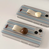 Qfdian Blue stripes summer ins phone case for iphone 15 12promax 14pro 15pro 13pro 12 pro max 13 3d love heart ball ring cover fundas