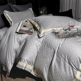 Qfdian Lyocell Cotton Jacquard Soft Silky Luxury Bedding Set Queen King Size Duvet Cover Set Bed Sheet/Fitted Sheet Pillowcases 4Pcs