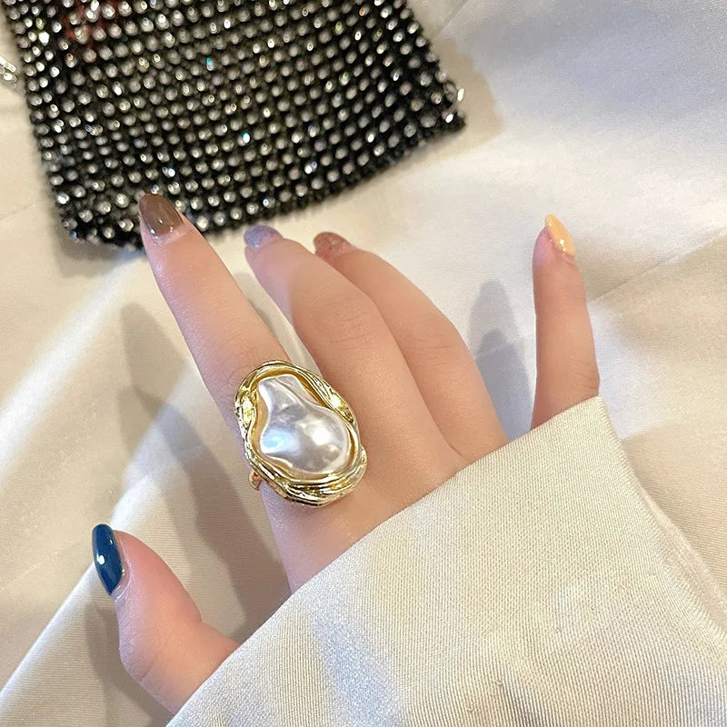 New Design Starfish Pearl Ring Shape Gold Color Adjustable Rings For Women Korean Fashion Jewelry Party Luxury Accessory