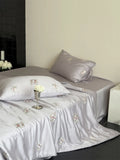 Qfdian 60S Lyocell Bamboo Fiber Flower Embroidery Summer Quilt Bedding Set Soft Silky Thin Comforter Blanket With Bed Sheet Pillowcases