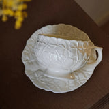 Qfdian  French Cream Relief Coffee Cups Set  Cafe Afternoon Tea Coffee Cups Retro Cappuccino Flower Patterned Cup Unique Creativity Gift