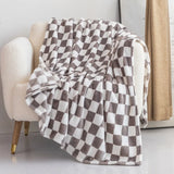 Qfdian Throw Blankets Flannel Blanket with Checkerboard Grid Pattern Soft Throw Blanket for Couch, Sofa Warm and Cozy for All Seasons