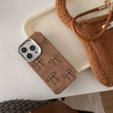 Qfdian Plating Shockproof Cover for iphone 13 14pro 16 15 pro max 15promax 16pro 14 rope ins bowknot 3d bead autume leather phone case