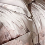 Qfdian Flower Jacquard Color Blocking Luxury Bedding Set Lyocell Cotton Soft Silky Duvet Cover Flat/Fitted Bed Sheet Pillowcases 4Pcs