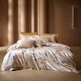 Qfdian 22 Momme Natural Mulberry Silk Luxury Bedding Set Yarn-dyed Jacquard Silk Cotton Duvet Cover Flat Sheet With Pillowcases 4Pcs