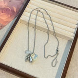 Qfdian Korean Colorful Stones Geometric Pendant Necklace for Women Simple Metal Grape Cluster Clavicle Chain Sweater Chain Jewelry Gift