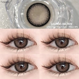 Qfdian  1Pair Natural Brown Contact Lenses for Eyes Colored Lenses Gray Pupils Big Eye Lenses Fashion Beauty Contacts Yearly