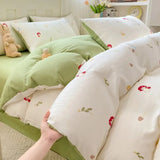 Qfdian  ‌New Washed Cotton Fresh Style Fitted Sheet Four-Piece Set, Duvet Cover, Student Dormitory Bed Sheet Three-Piece Set