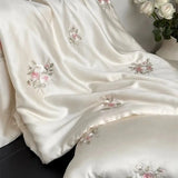 Qfdian 60S Lyocell Bamboo Fiber Flower Embroidery Summer Quilt Bedding Set Soft Silky Thin Comforter Blanket With Bed Sheet Pillowcases