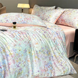 Qfdian  Flower Printed Duvet Cover Set Satin Silk Bed Cover Sets for Summer Queen/King Size Silky plumones de cama Coolling Bedding Set