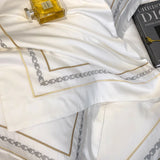 Qfdian 100% Egyptian Cotton Luxury Embroidery Hotel Style Bedding Set Queen King Size Duvet Cover Set Bed Sheet/Fitted Sheet Pillowcase