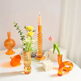 Qfdian Nordic Orange Glass Taper Candle Holder Creative Home Decor Wedding Party Dinner Candlelight Decoration Living Room Candlestick